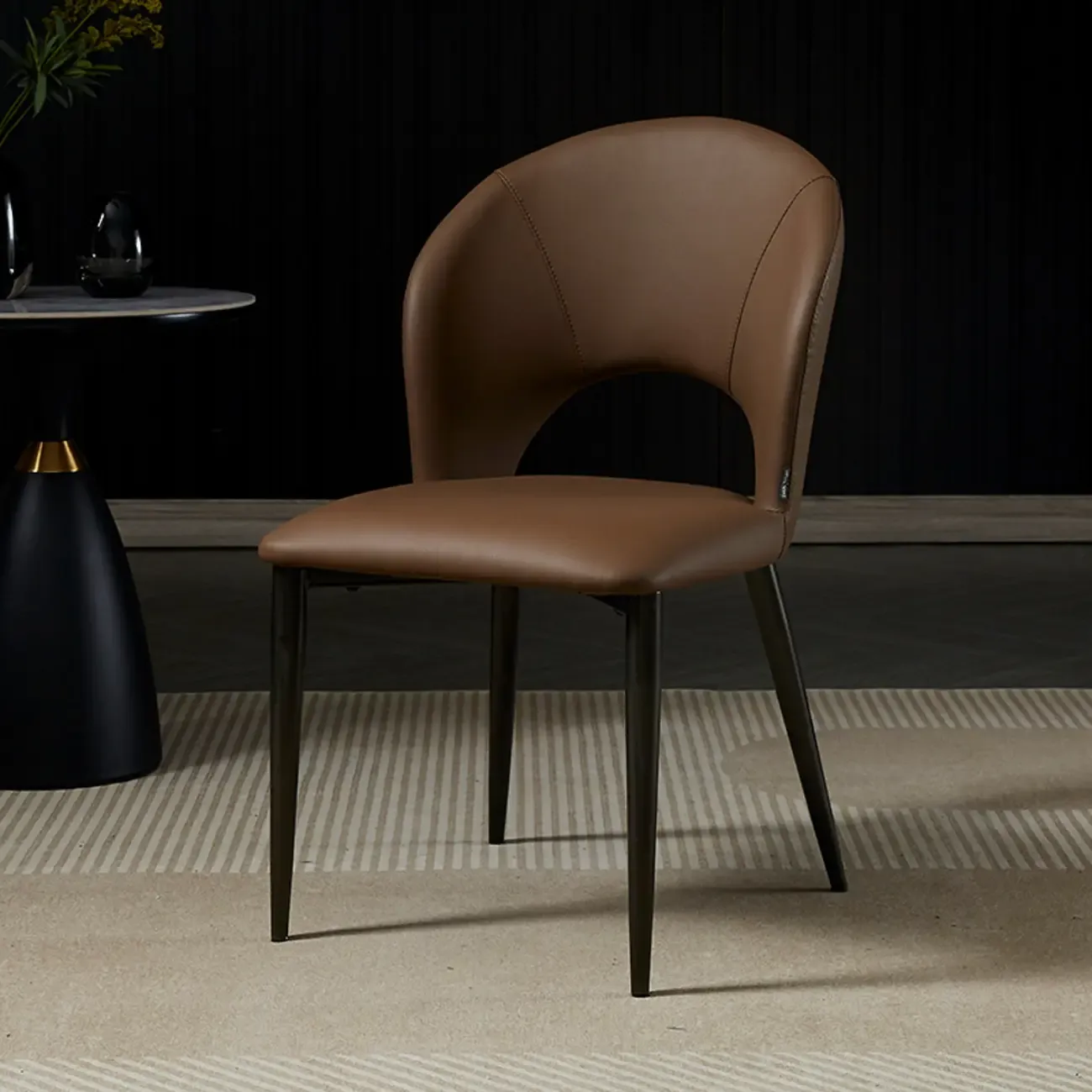 Mid Century Modern Dining Room Chairs Curved Back Faux Leather Image - 3