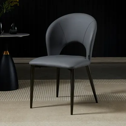 Mid Century Modern Dining Room Chairs Curved Back Faux Leather Image - 11