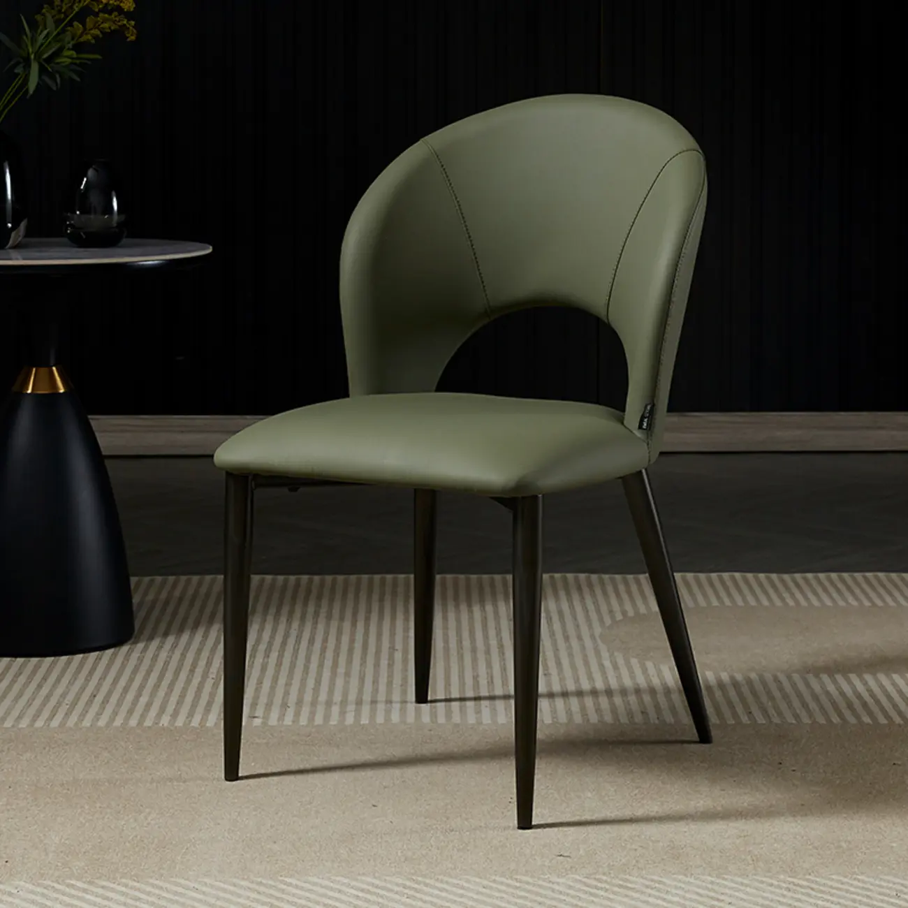 Mid Century Modern Dining Room Chairs Curved Back Faux Leather Image - 12 | homeyfad