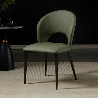 Mid Century Modern Dining Room Chairs Curved Back Faux Leather Image - 12