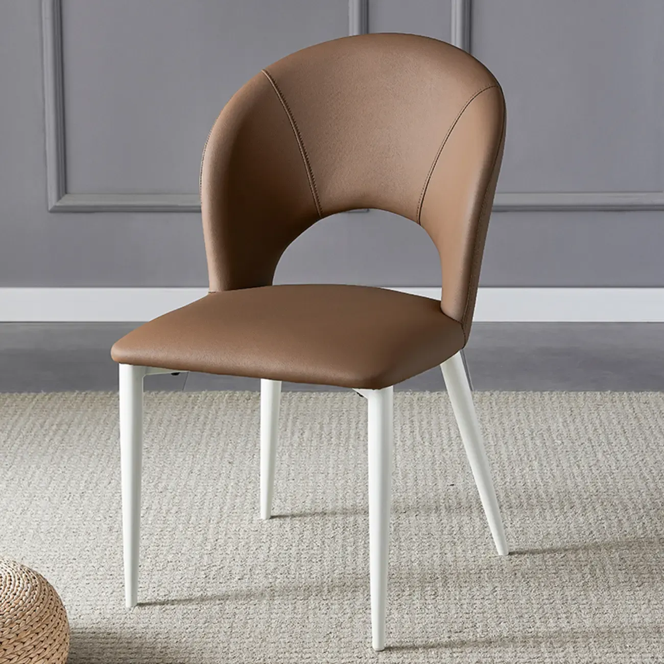 Mid Century Modern Dining Room Chairs Curved Back Faux Leather Image - 13