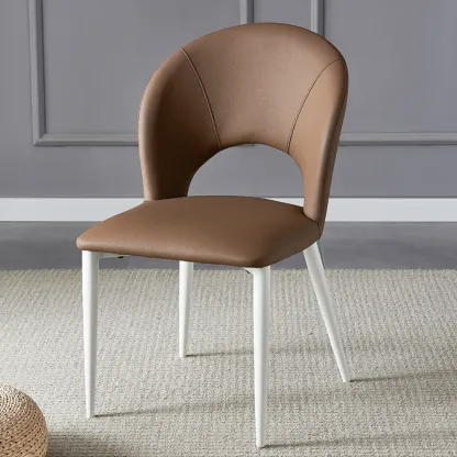 Mid Century Modern Dining Room Chairs Curved Back Faux Leather Image - 13