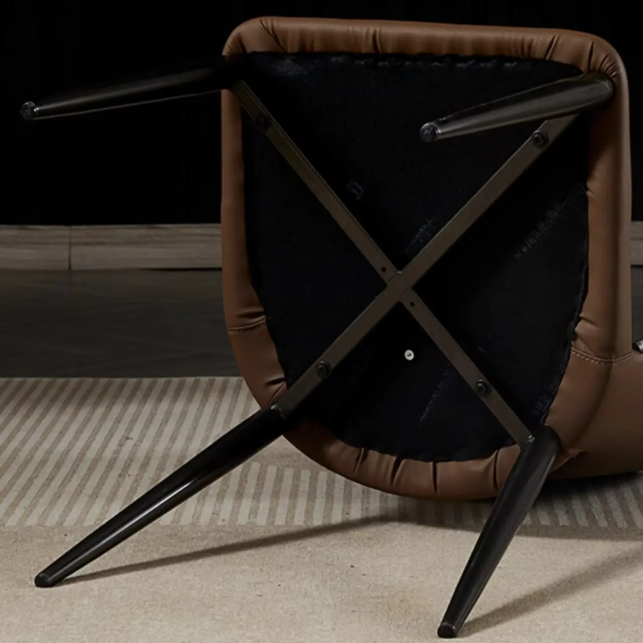 Mid Century Modern Dining Room Chairs Curved Back Faux Leather Image - 5 | homeyfad