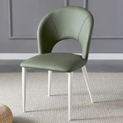 Mid Century Modern Dining Room Chairs Curved Back Faux Leather Image - 16