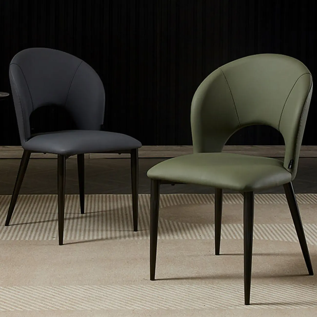 Mid Century Modern Dining Room Chairs Curved Back Faux Leather Image - 2 | homeyfad