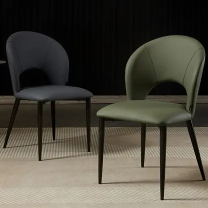 Mid Century Modern Dining Room Chairs Curved Back Faux Leather Image - 2