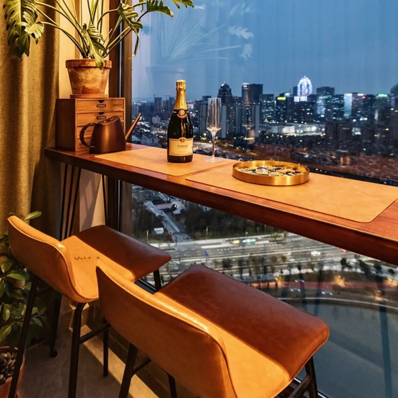 Modern Cocoa Four Legs Wooden Metal Bar Tables for Bistro Image - 3 | homeyfad