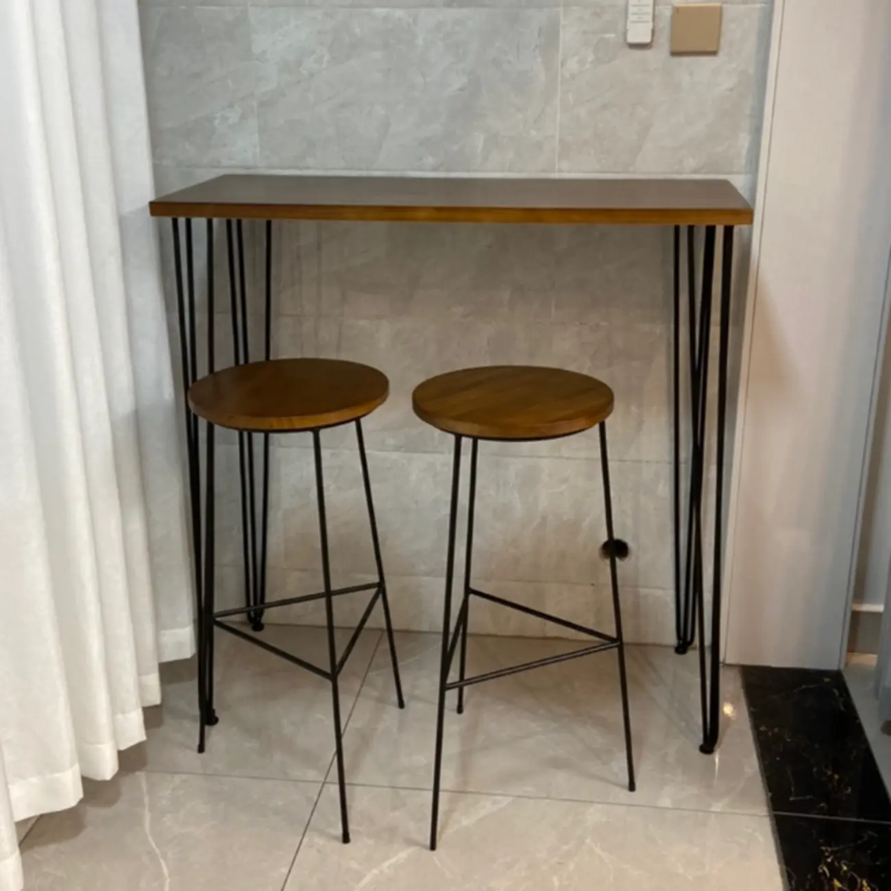 Modern Cocoa Four Legs Wooden Metal Bar Tables for Bistro Image - 6 | homeyfad