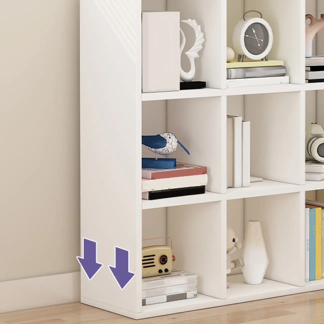 Minimalist White/ Natural Finish Wood Low Cube Bookcase Image - 10 | homeyfad