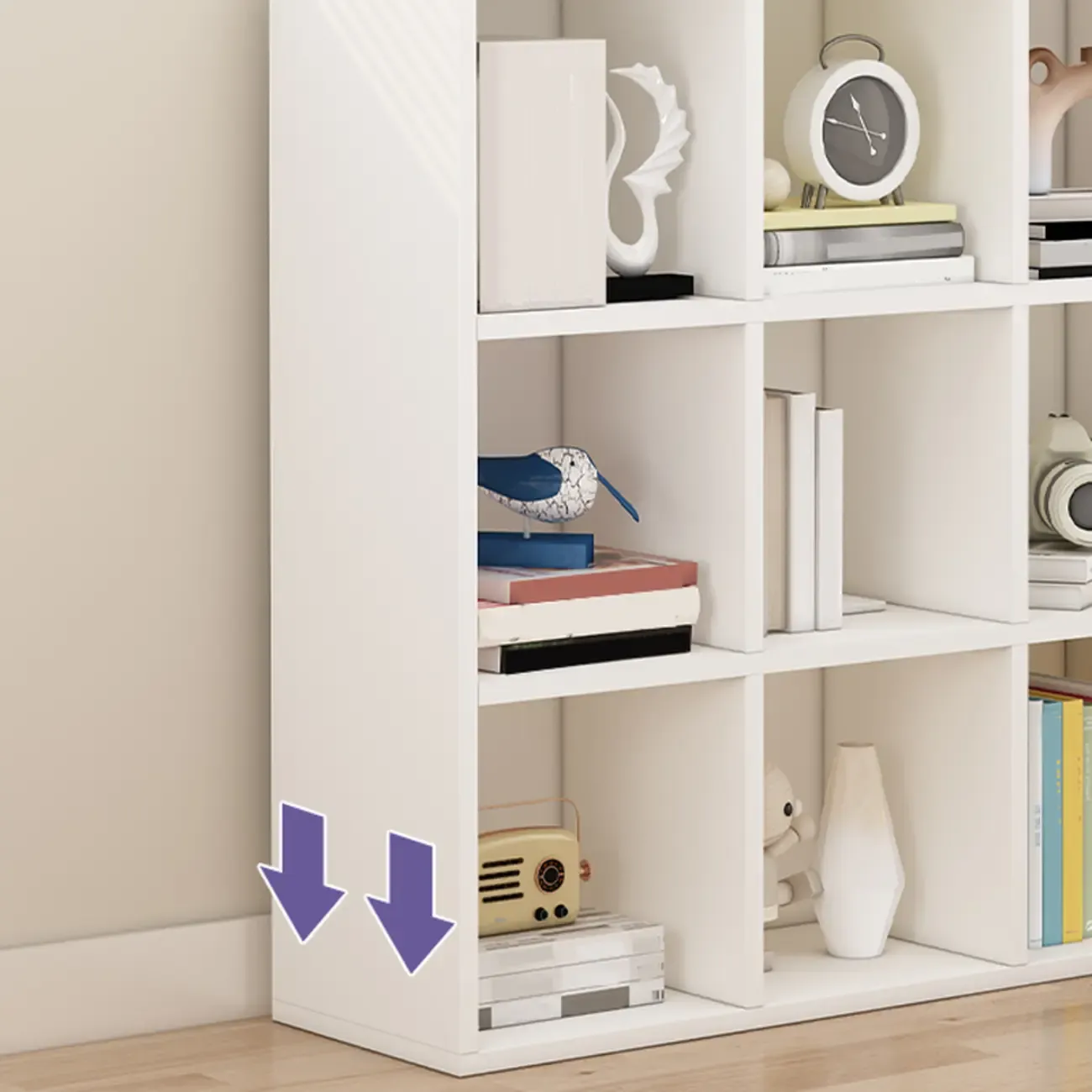 Minimalist White/ Natural Finish Wood Low Cube Bookcase Image - 10