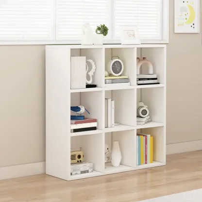 Minimalist White/ Natural Finish Wood Low Cube Bookcase Image - 13
