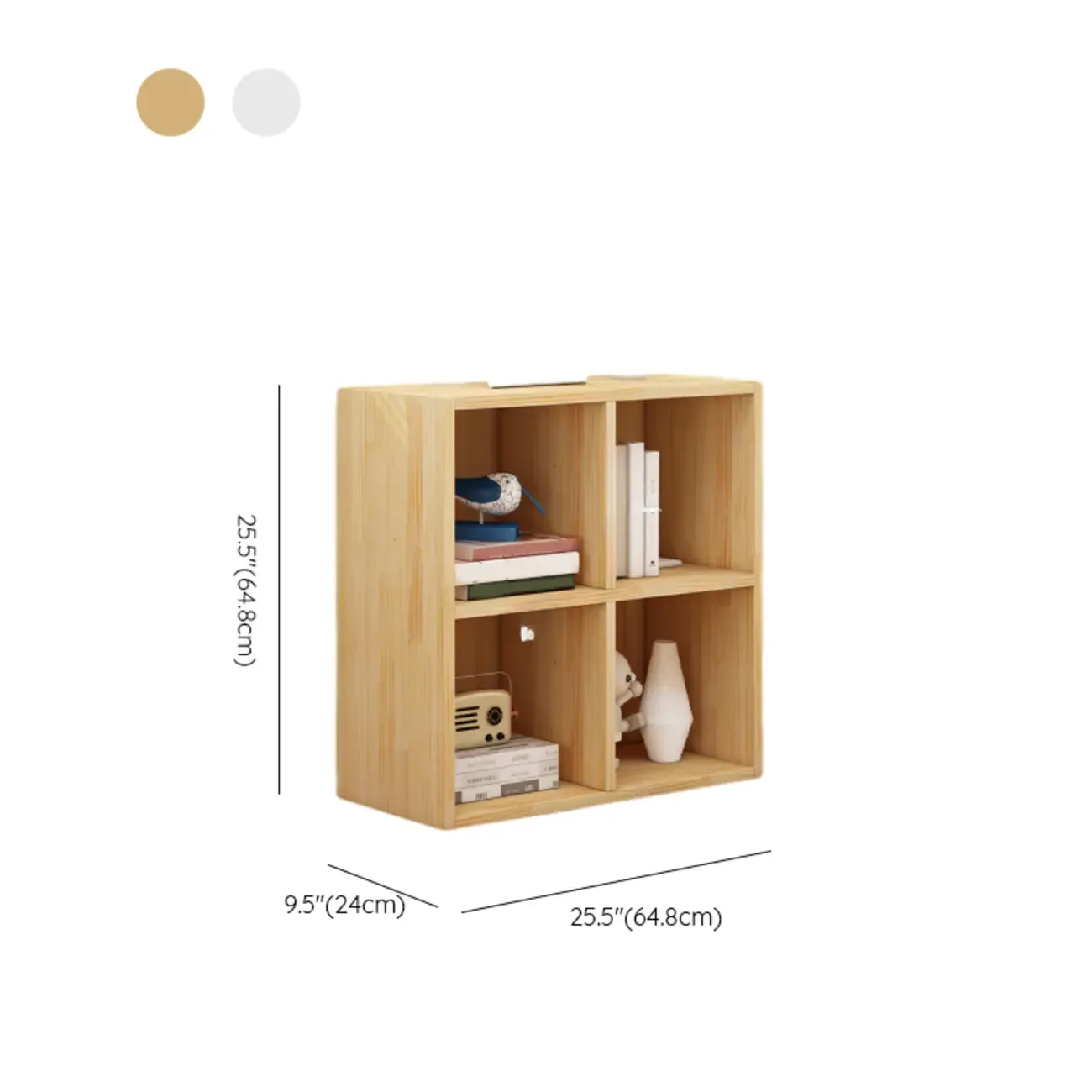 Minimalist White/ Natural Finish Wood Low Cube Bookcase #size