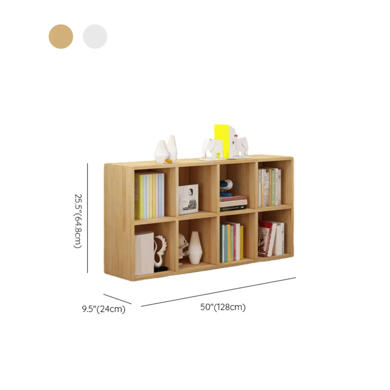 Minimalist White/ Natural Finish Wood Low Cube Bookcase Image - 16 | homeyfad