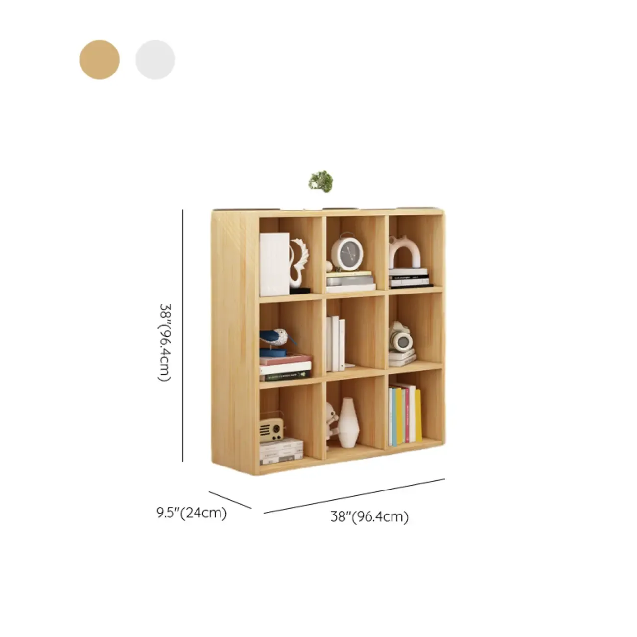 Minimalist White/ Natural Finish Wood Low Cube Bookcase Image - 17