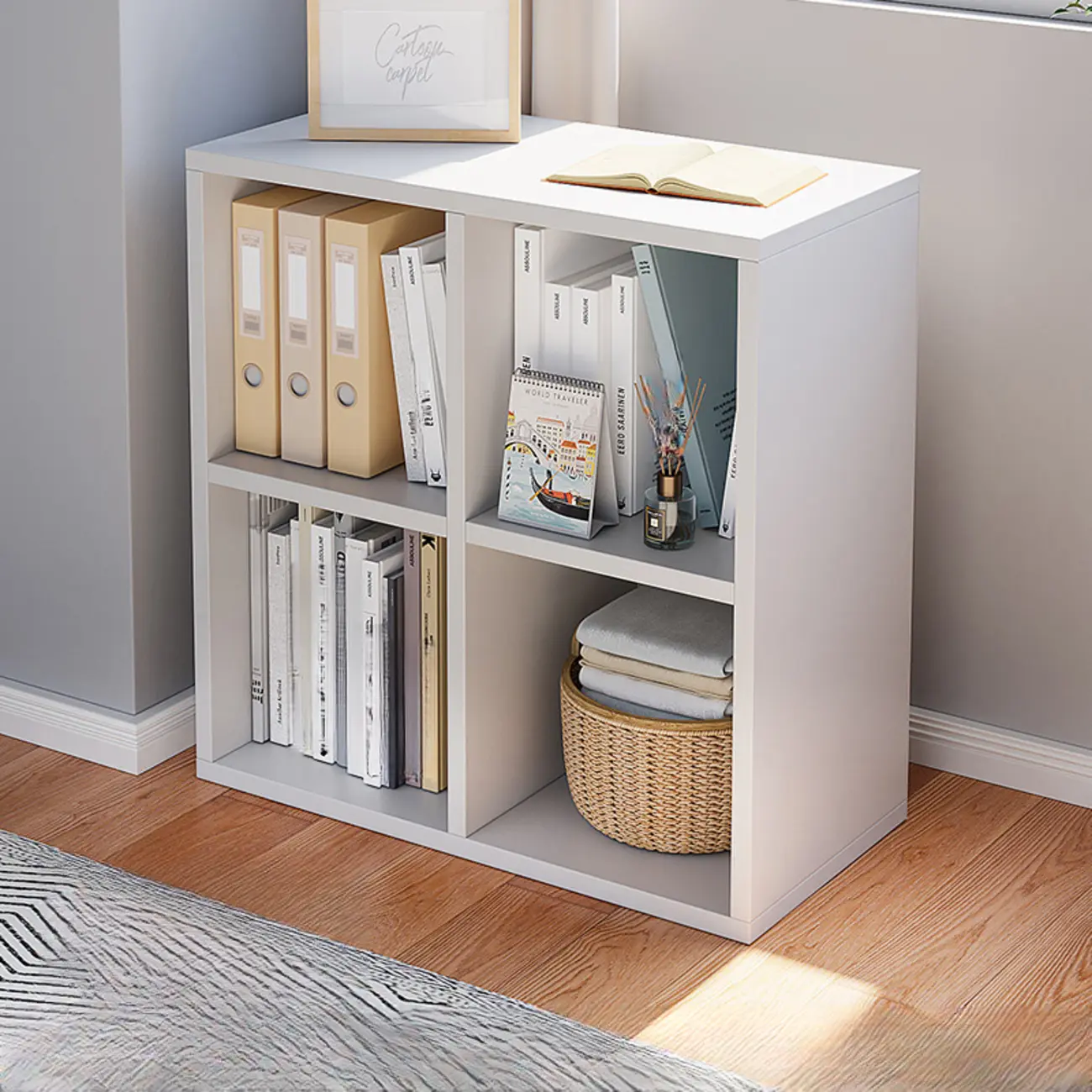 Casual White Wood Cube Horizontal Bookcase Image - 2 | homeyfad