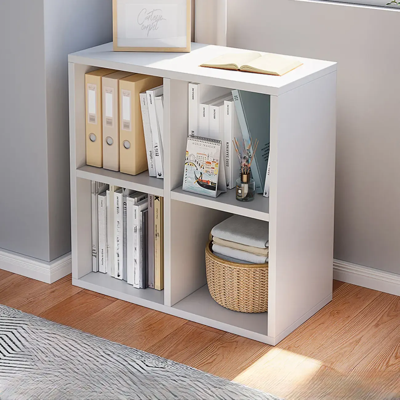 Casual White Wood Cube Horizontal Bookcase Image - 2
