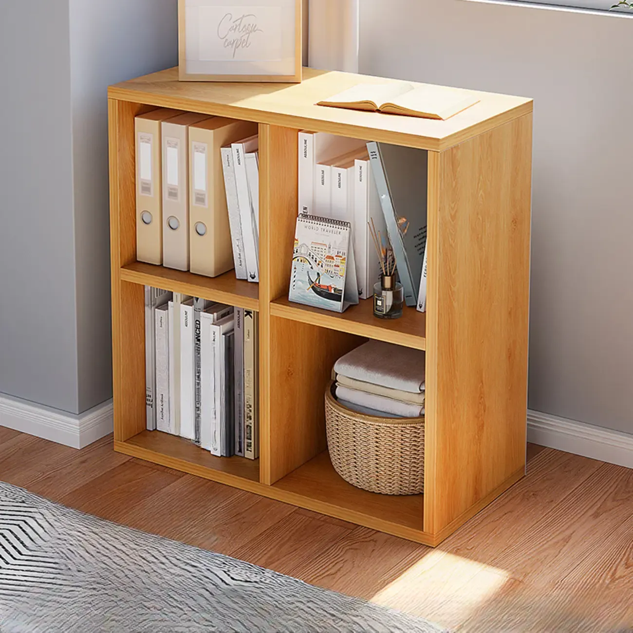 Casual White Wood Cube Horizontal Bookcase Image - 3
