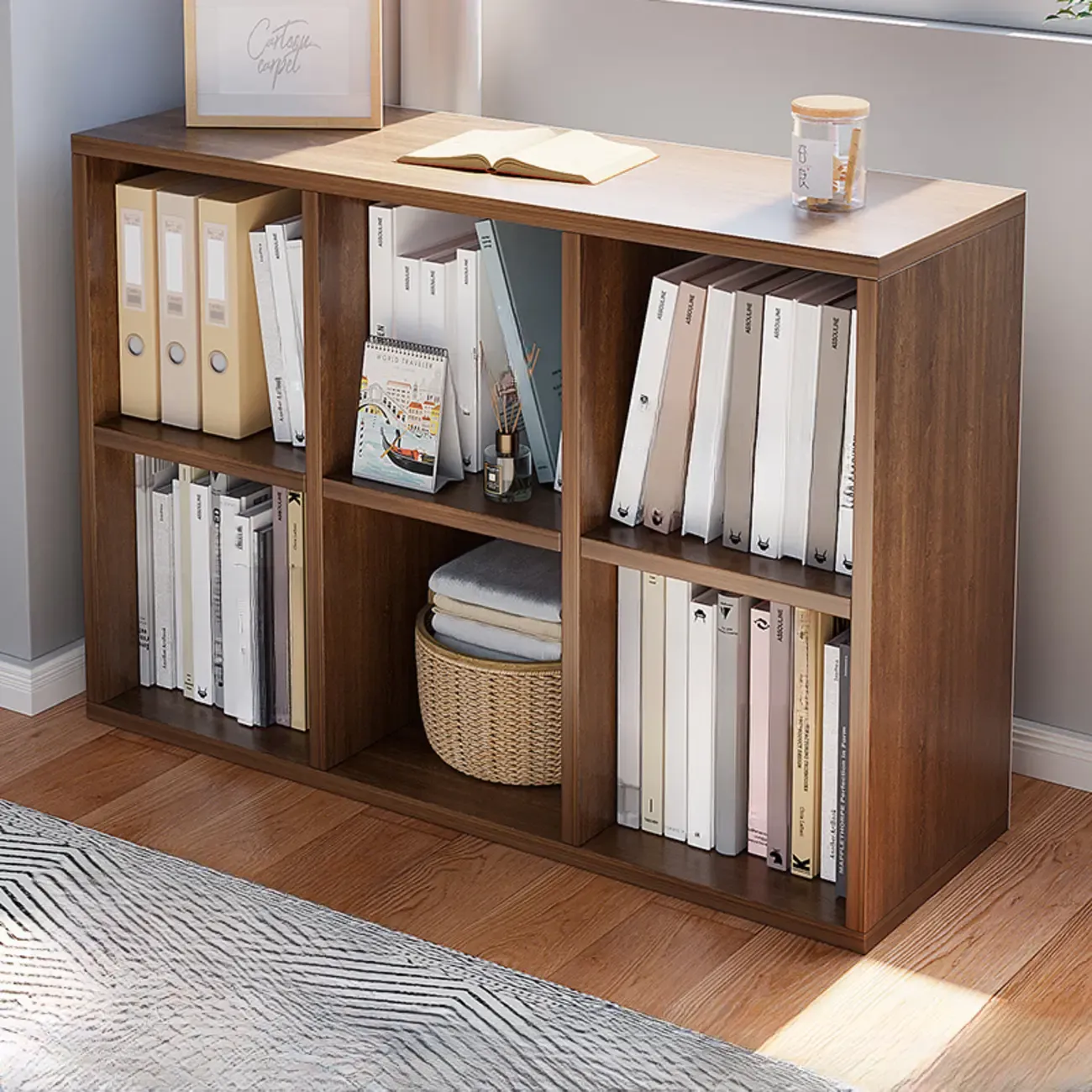 Casual White Wood Cube Horizontal Bookcase Image - 9