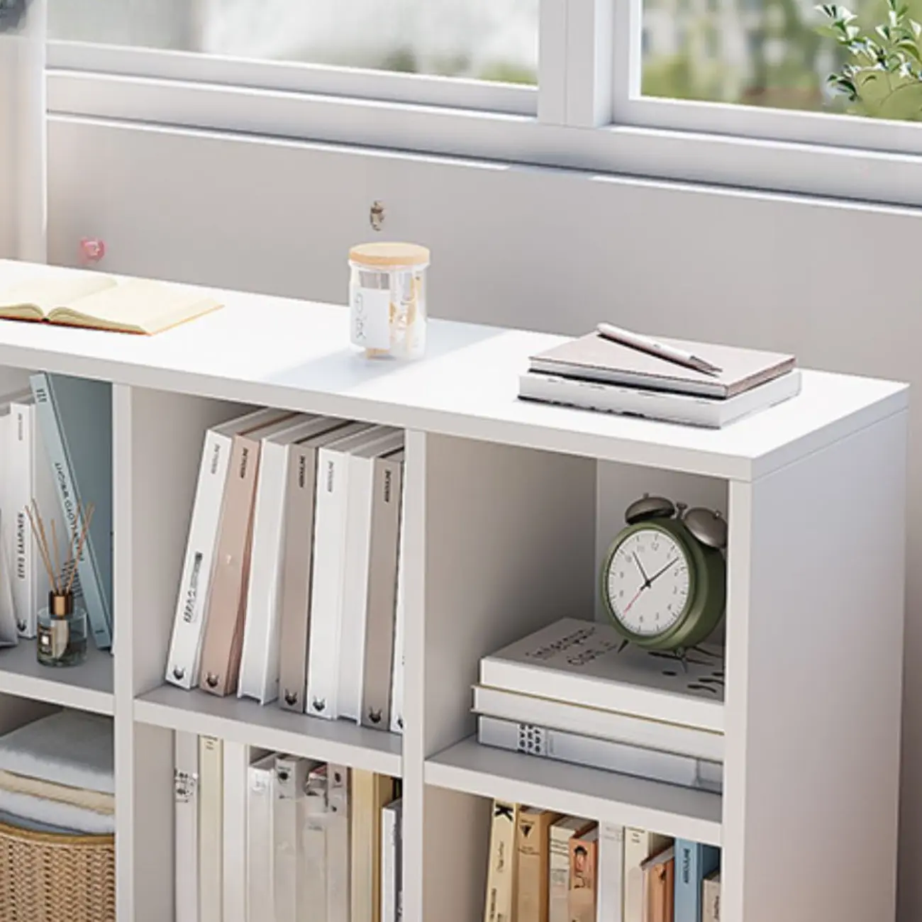 Casual White Wood Cube Horizontal Bookcase Image - 10 | homeyfad