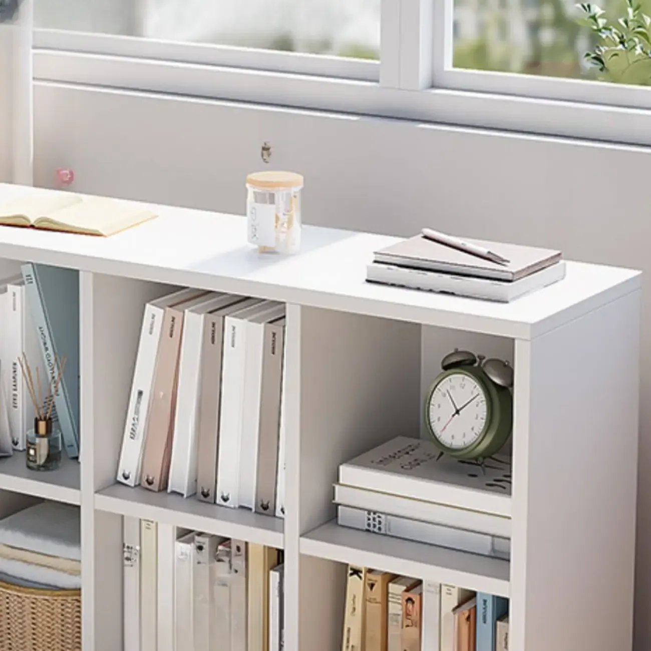 Casual White Wood Cube Horizontal Bookcase Image - 10