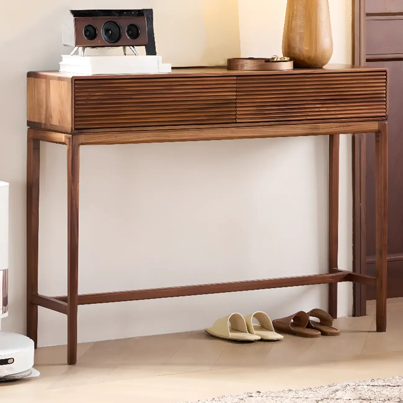 Entryway Wood Brown Console Table with Storage Image - 4