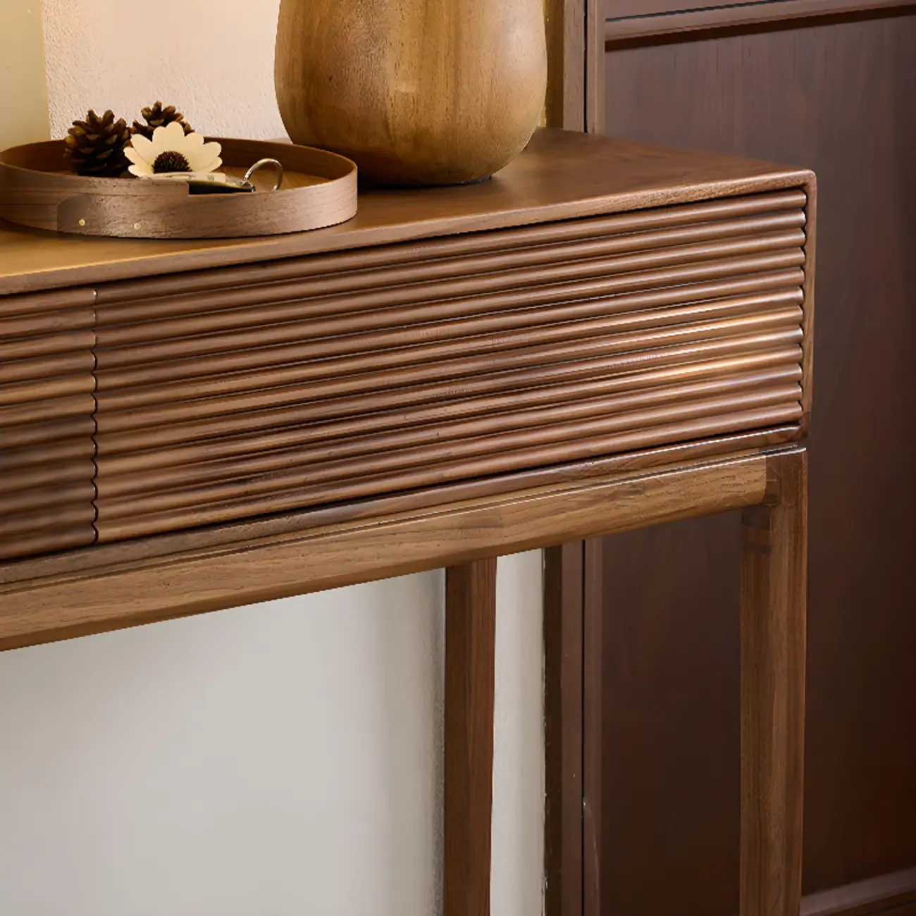 Entryway Wood Brown Console Table with Storage Image - 12