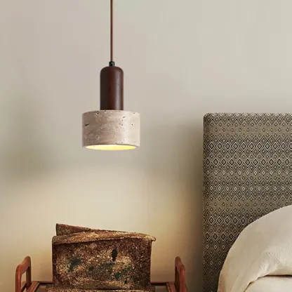 Cylinder Wood and Stone Bedside Pendant Wall Sconce  Image - 1