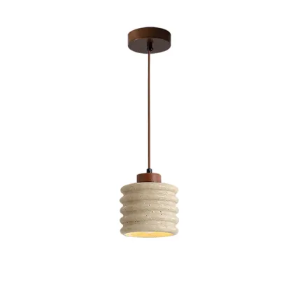 Cylinder Wood and Stone Bedside Pendant Wall Sconce  Image - 9