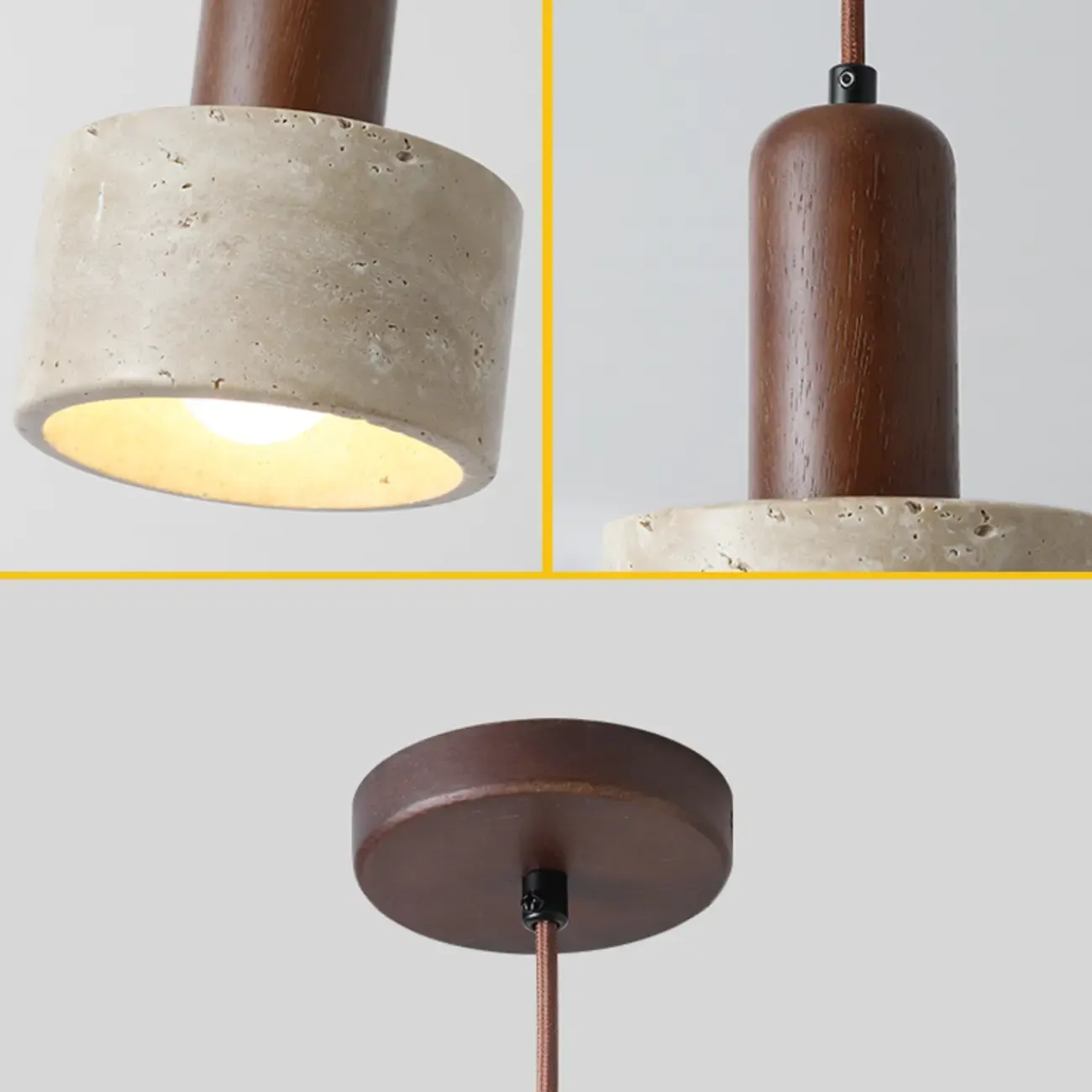 Cylinder Wood and Stone Bedside Pendant Wall Sconce  Image - 12