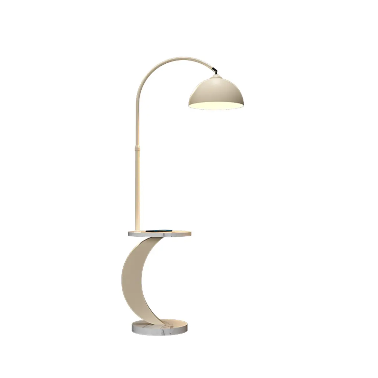 Geometric Ivory Arc LED Floor Lamp with Storage Shelf for Indoor | homeyfad