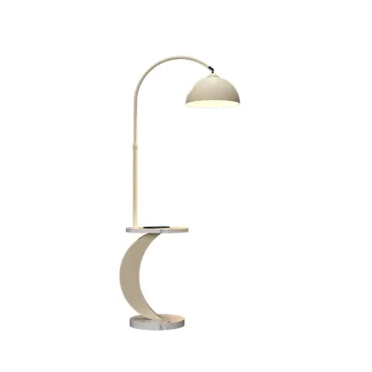Geometric Ivory Arc LED Floor Lamp with Storage Shelf for Indoor