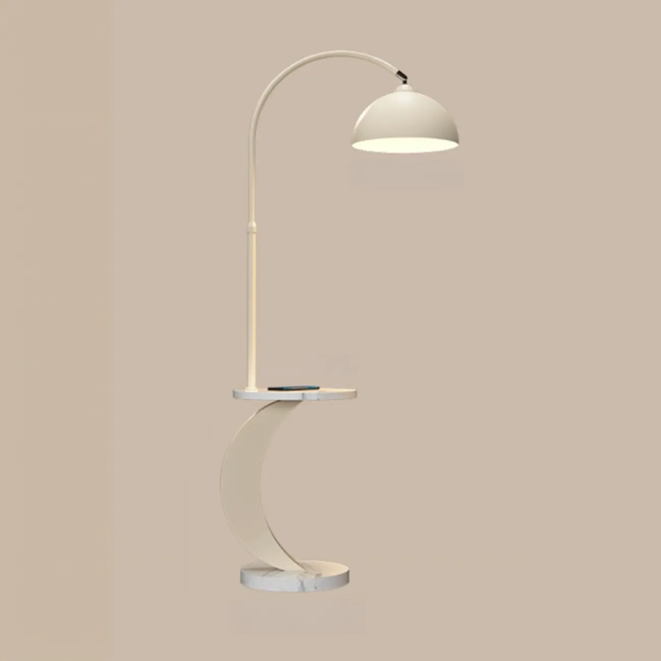 Geometric Ivory Arc LED Floor Lamp with Storage Shelf for Indoor | homeyfad