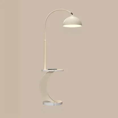 Geometric Ivory Arc LED Floor Lamp with Storage Shelf for Indoor