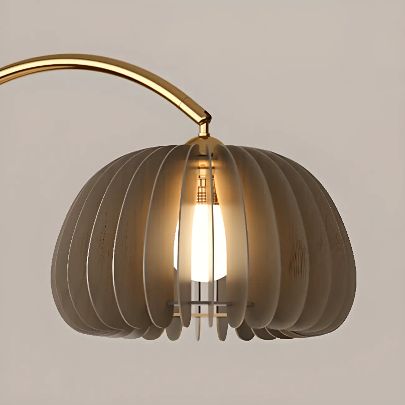 Geometric Ivory Arc LED Floor Lamp with Storage Shelf for Indoor | homeyfad