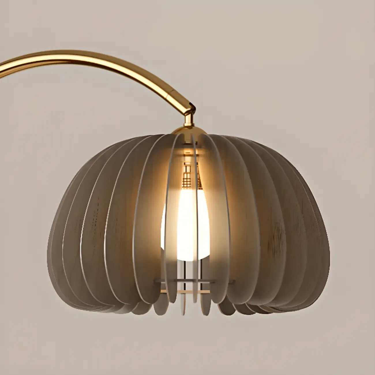 Geometric Ivory Arc LED Floor Lamp with Storage Shelf for Indoor