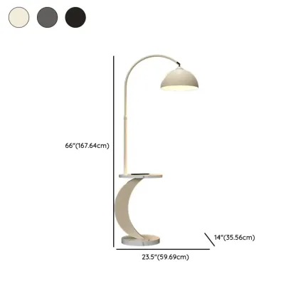 Geometric Ivory Arc LED Floor Lamp with Storage Shelf for Indoor