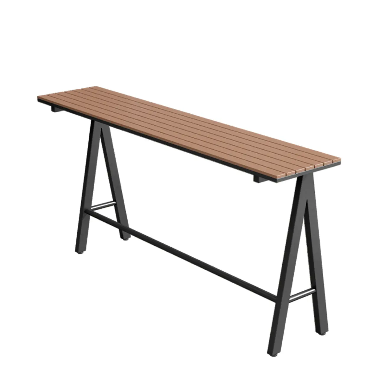 Green Metal Foot Support Wood Slat Outdoor Bar Tables Image - 2 | homeyfad