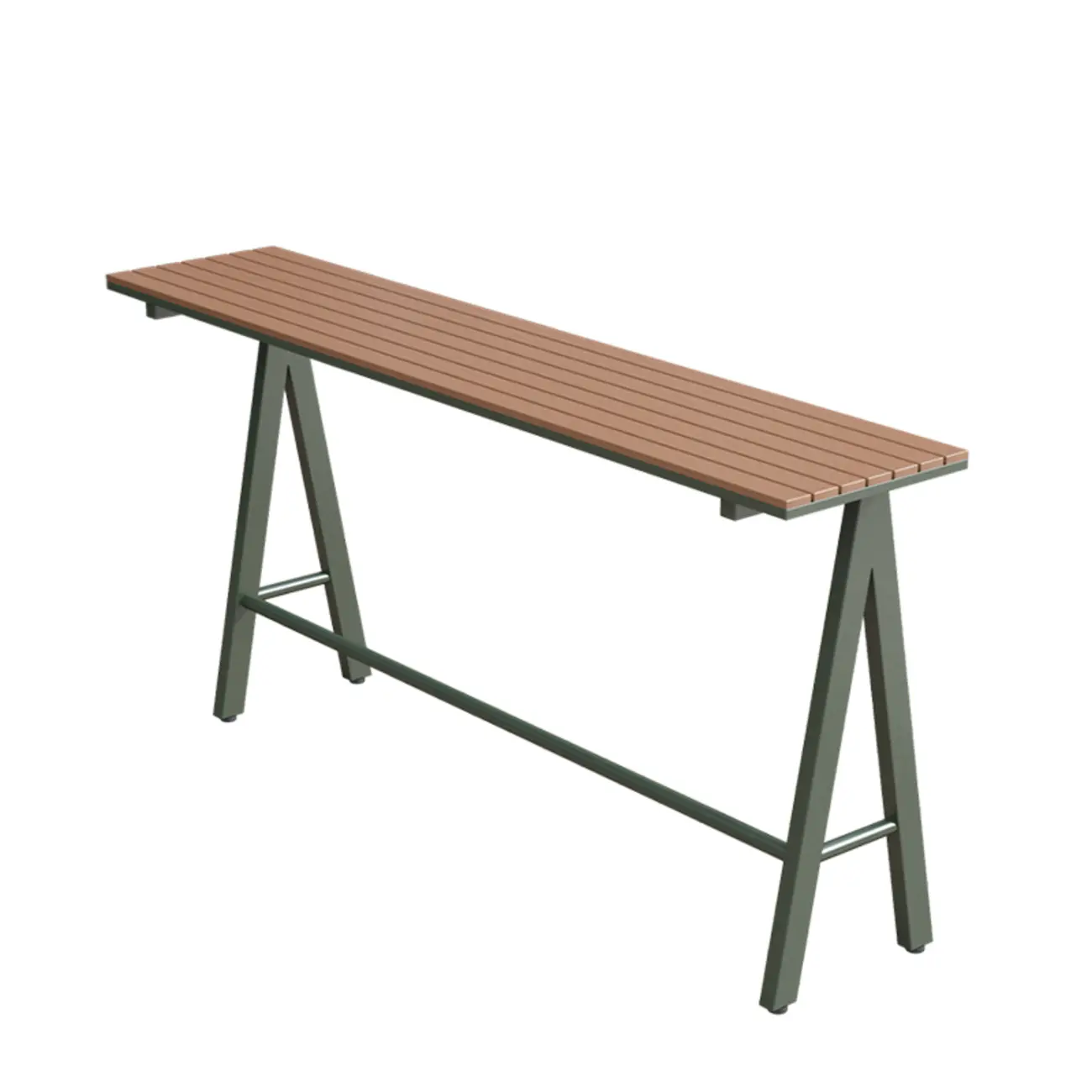 Green Metal Foot Support Wood Slat Outdoor Bar Tables Image - 3 | homeyfad