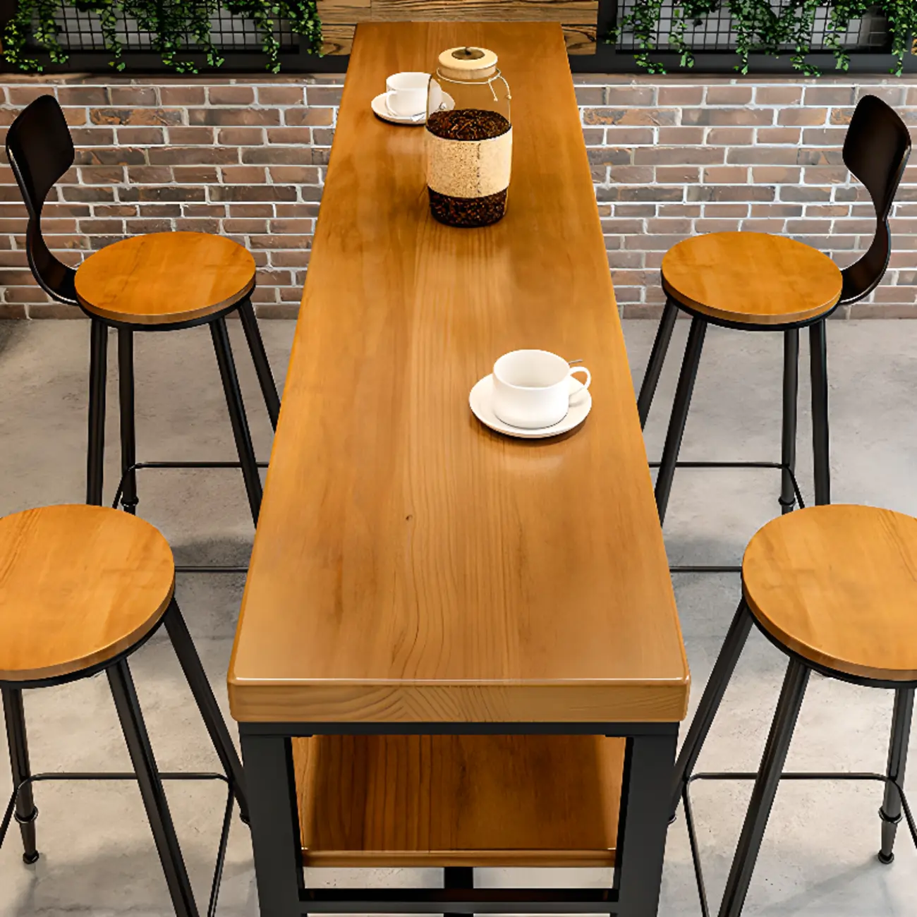 Modern Brown Wooden Metal Sled Shelf Bar Tables with Footrest Image - 4 | homeyfad