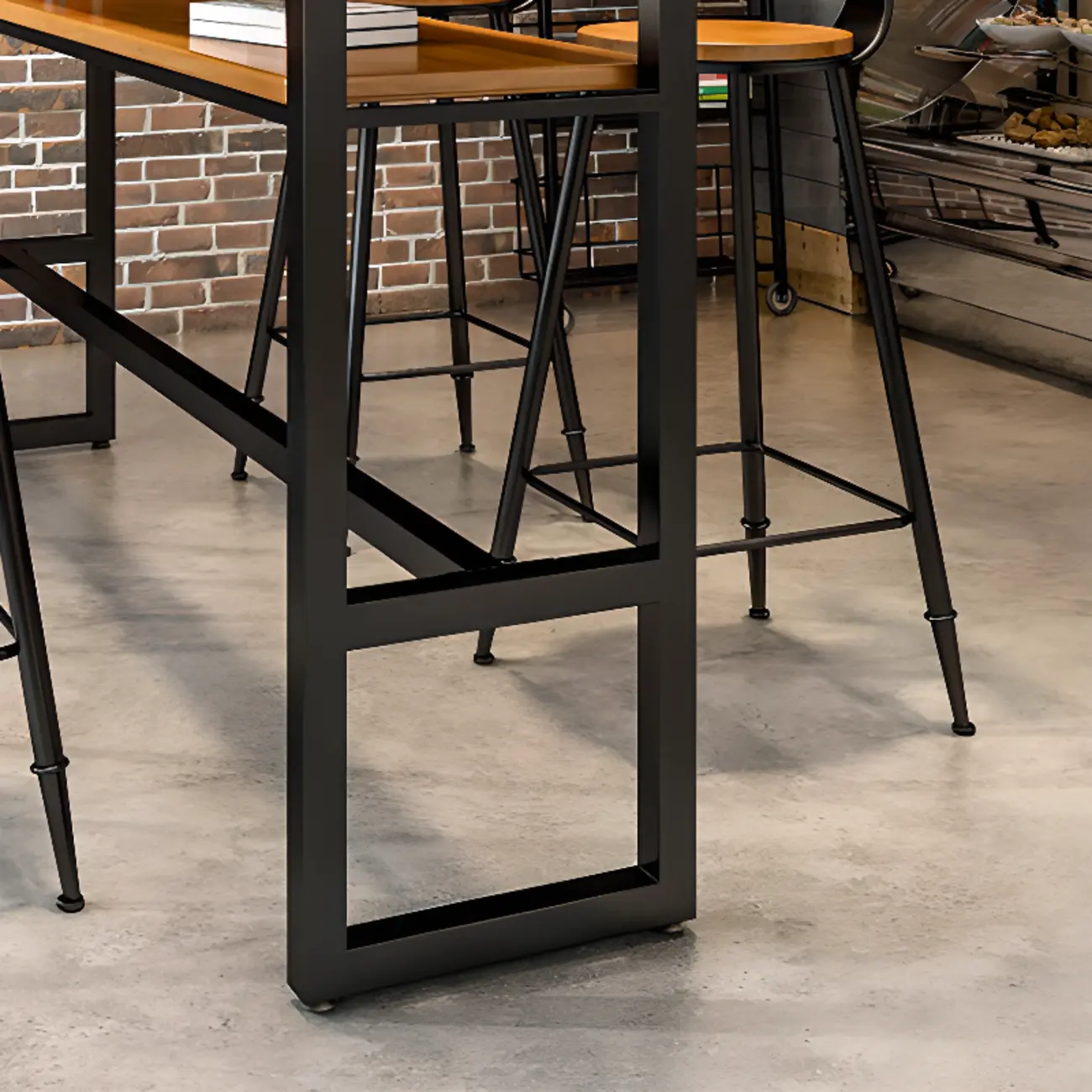 Modern Brown Wooden Metal Sled Shelf Bar Tables with Footrest Image - 8 | homeyfad