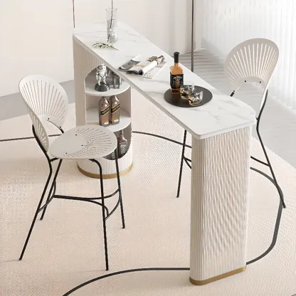 Modern White Stone Ribbed Iron 3-Layer Storage Bar Tables Image - 1
