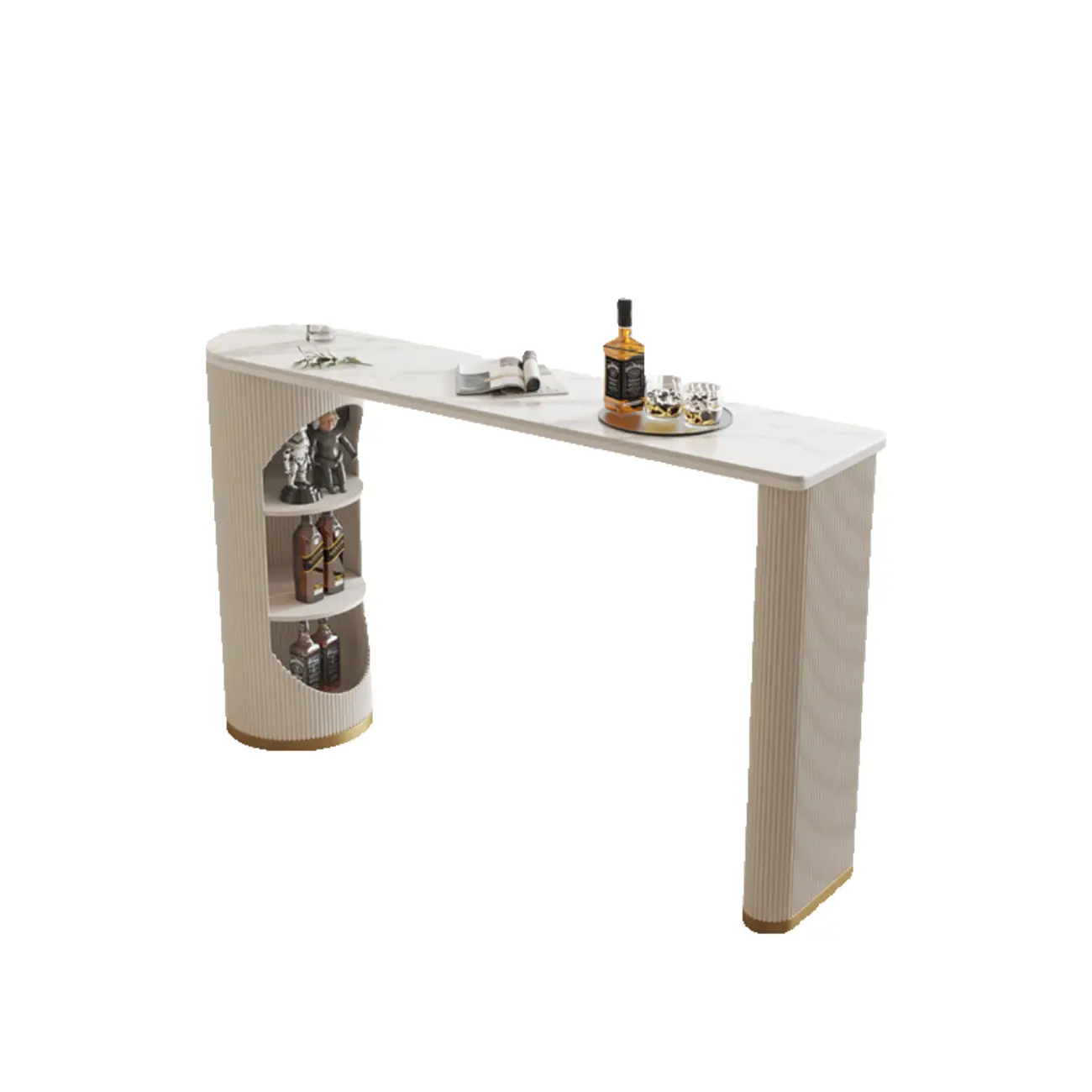 Modern White Stone Ribbed Iron 3-Layer Storage Bar Tables Image - 2 | homeyfad
