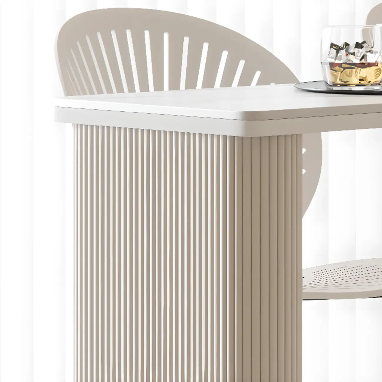 Modern White Stone Ribbed Iron 3-Layer Storage Bar Tables Image - 7