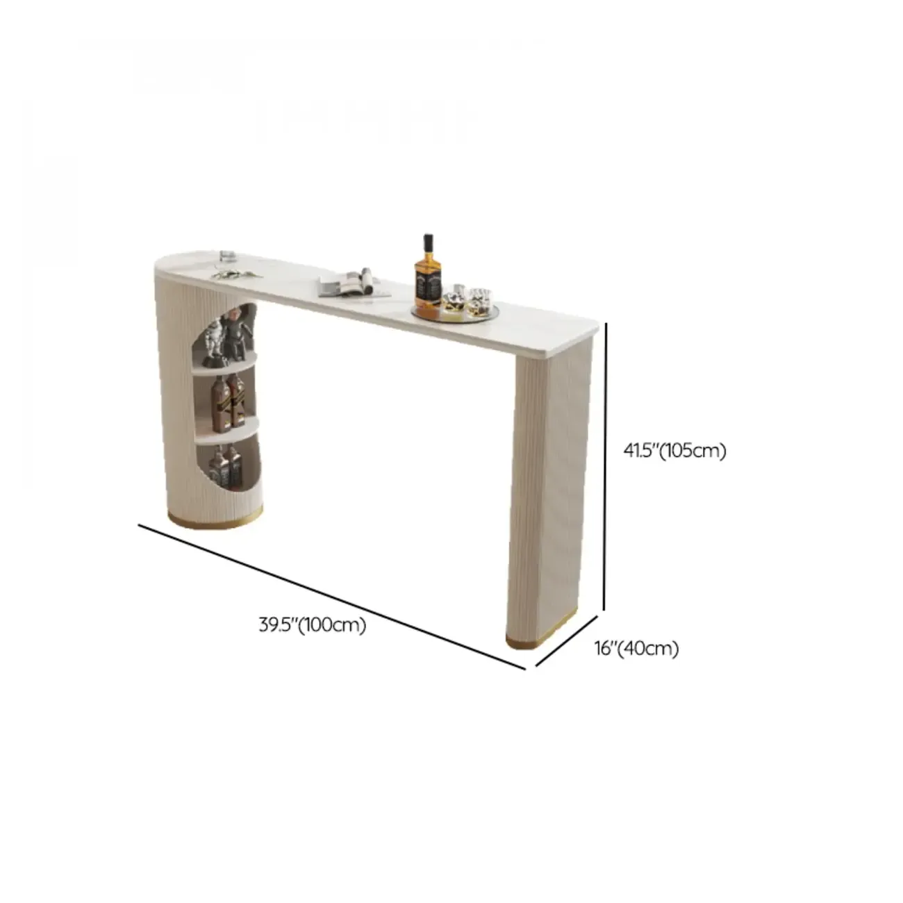 Modern White Stone Ribbed Iron 3-Layer Storage Bar Tables Image - 16