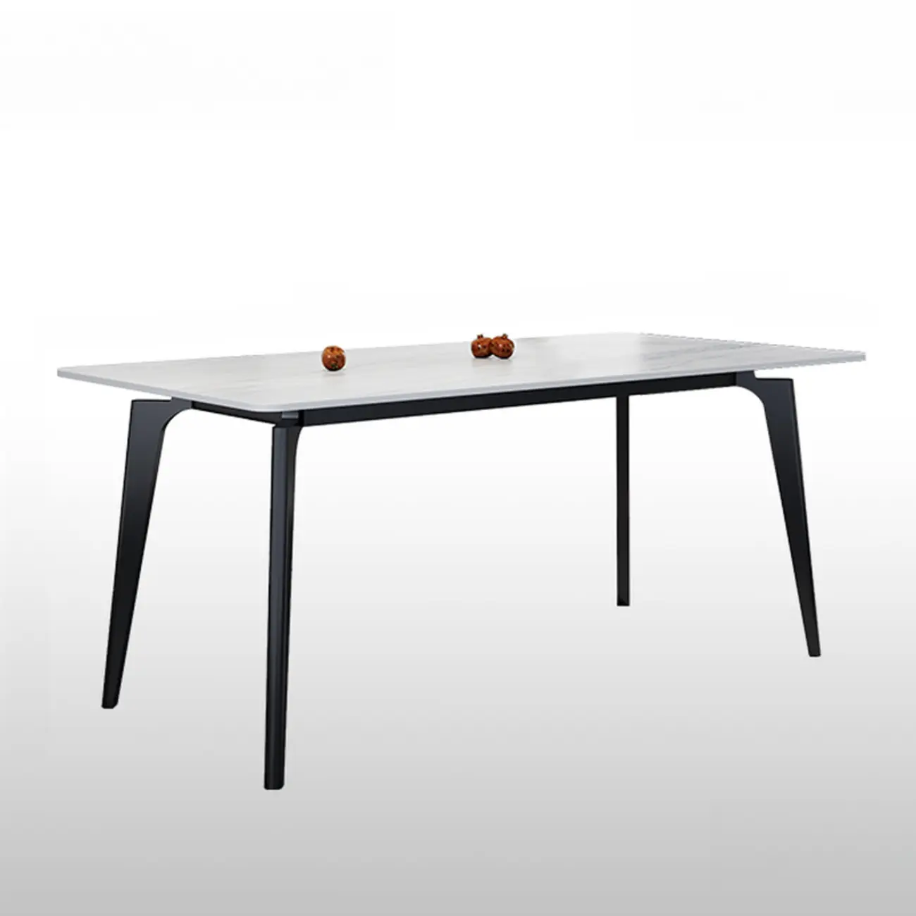 Modern White Rectangular Stone Black Metal Legs Dining Table Image - 2 | homeyfad