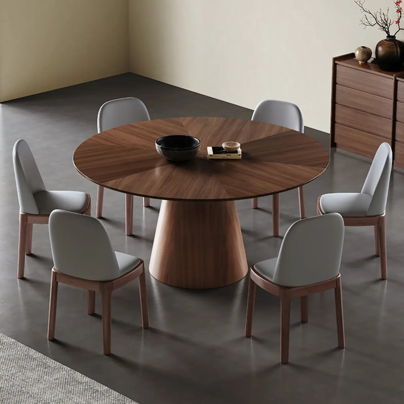 Modern Simple Round Walnut-Brown Wood Dining Table Image - 1 | homeyfad