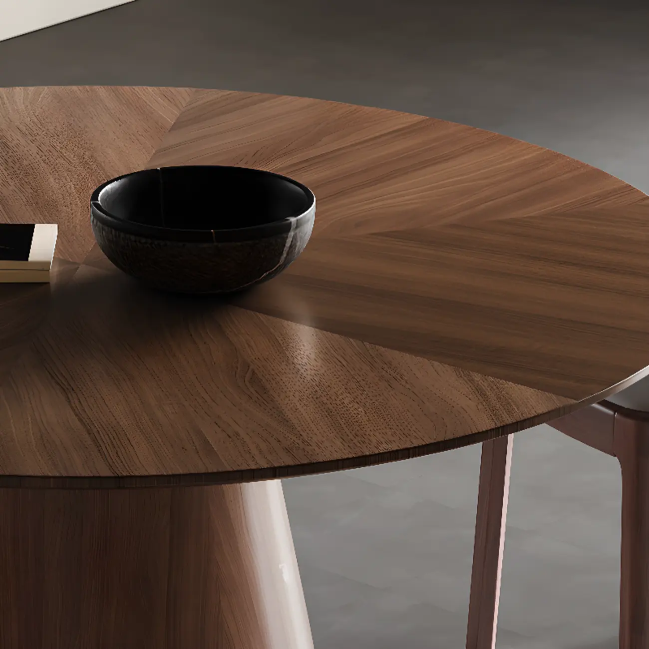 Modern Simple Round Walnut-Brown Wood Dining Table Image - 6 | homeyfad