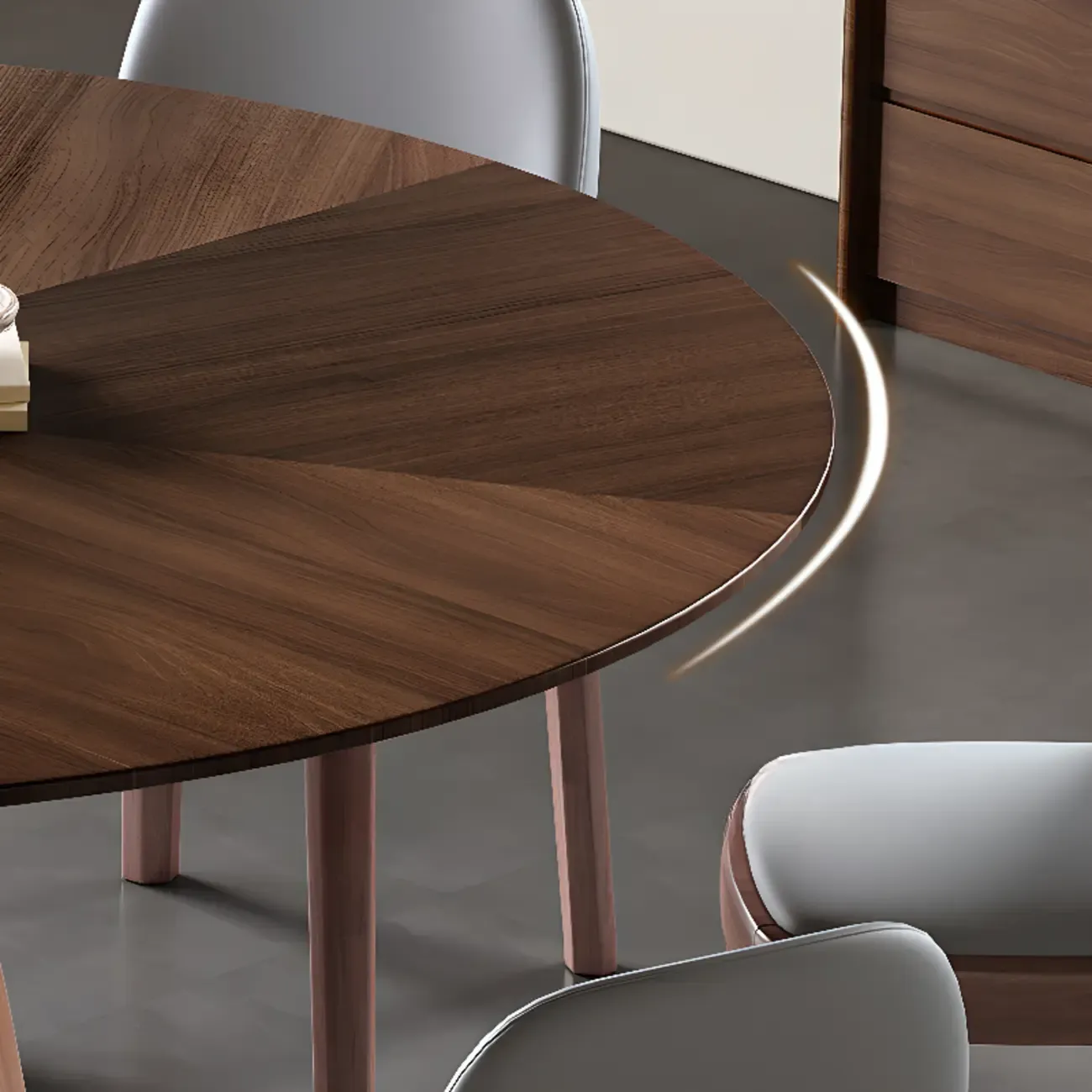 Modern Simple Round Walnut-Brown Wood Dining Table Image - 8