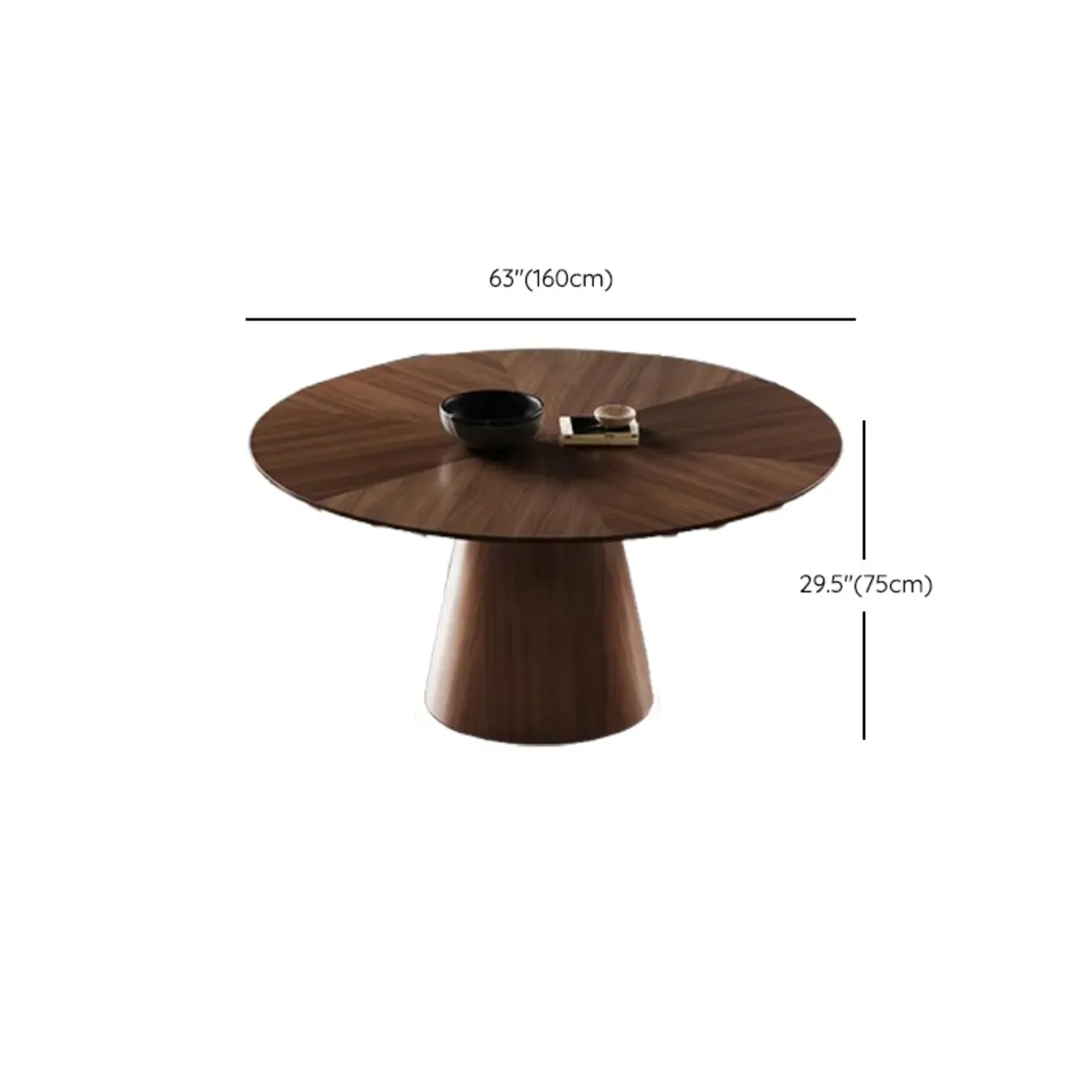 Modern Simple Round Walnut-Brown Wood Dining Table Image - 12