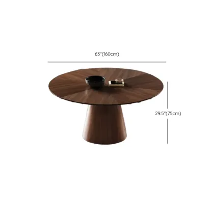 Modern Simple Round Walnut-Brown Wood Dining Table Image - 12